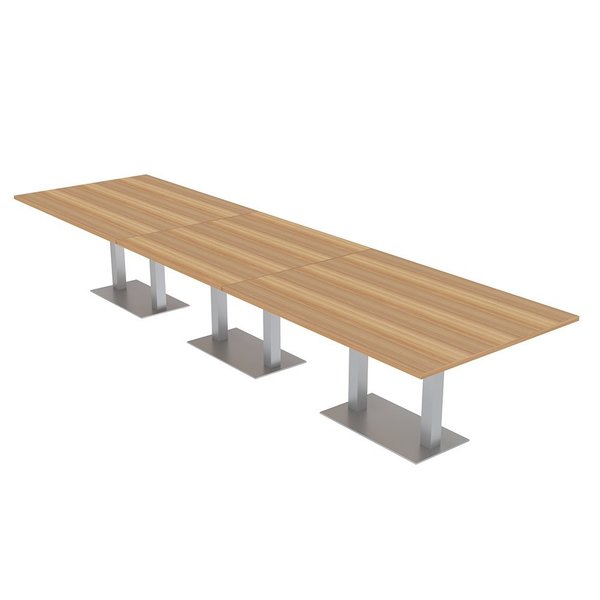 Skutchi Designs 14 Person Modular Rectangular Conference Table, Square Metal Base, 14Ft, Driftwood HAR-REC-48x168-DOU-XD21